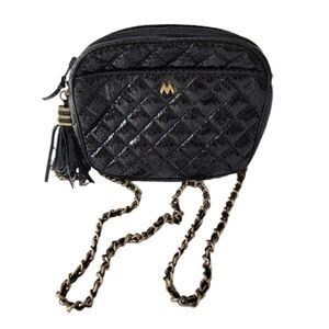 VTG Y2K Mary Ann Rosenfeld Black Snakeskin Leather Chain Crossbody Bag Tassel